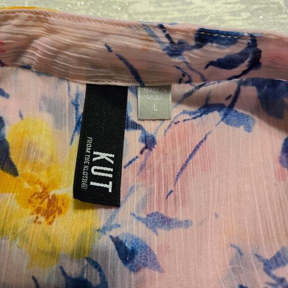 Kut from the Kloth Jasmine Chiffon Sheer Floral Blouse Petal Pink Butter Yellow - Picture 4 of 7